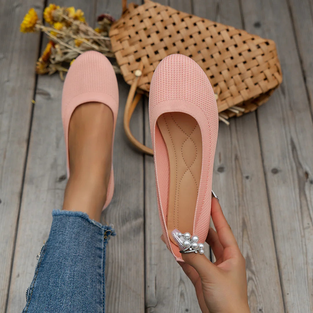 Women's Shoes | Lightweight & Breathable | Knitted Ballerina Loafers | Solid Colour Slip-on Flats