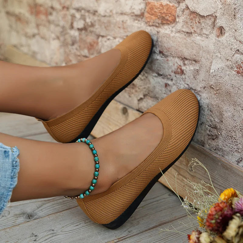 Women's Shoes | Lightweight & Breathable | Knitted Ballerina Loafers | Solid Colour Slip-on Flats