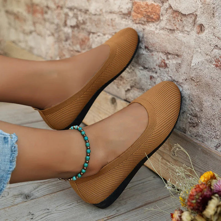 Women's Shoes | Lightweight & Breathable | Knitted Ballerina Loafers | Solid Colour Slip-on Flats