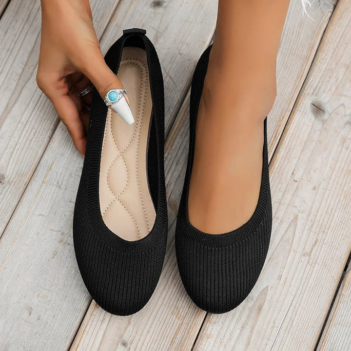 Women's Shoes | Lightweight & Breathable | Knitted Ballerina Loafers | Solid Colour Slip-on Flats