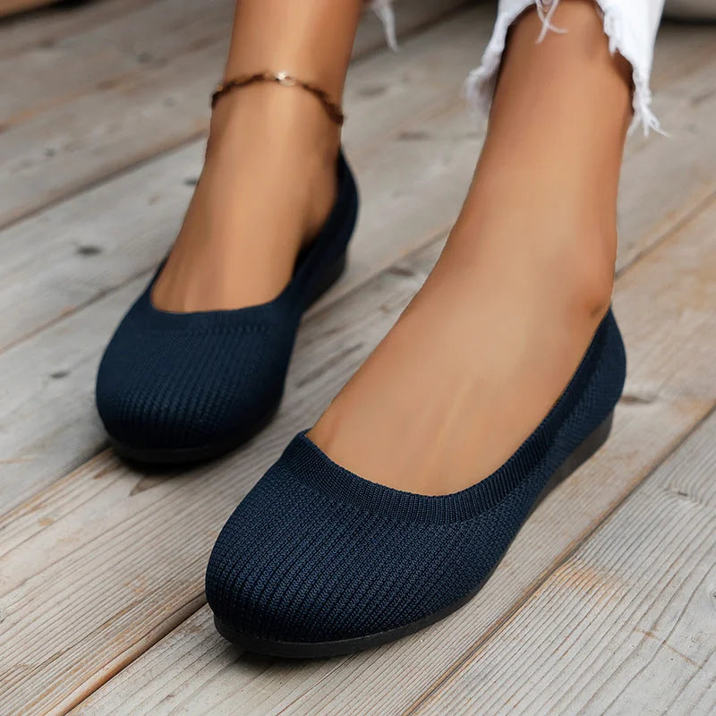Women's Shoes | Lightweight & Breathable | Knitted Ballerina Loafers | Solid Colour Slip-on Flats