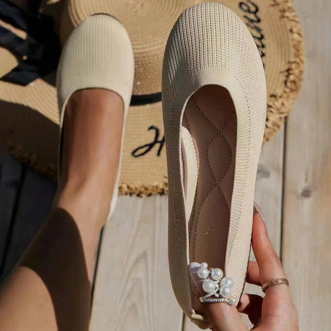 Women's Shoes | Lightweight & Breathable | Knitted Ballerina Loafers | Solid Colour Slip-on Flats