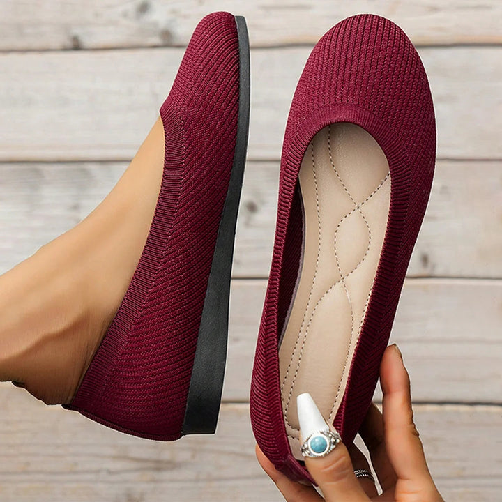 Women's Shoes | Lightweight & Breathable | Knitted Ballerina Loafers | Solid Colour Slip-on Flats