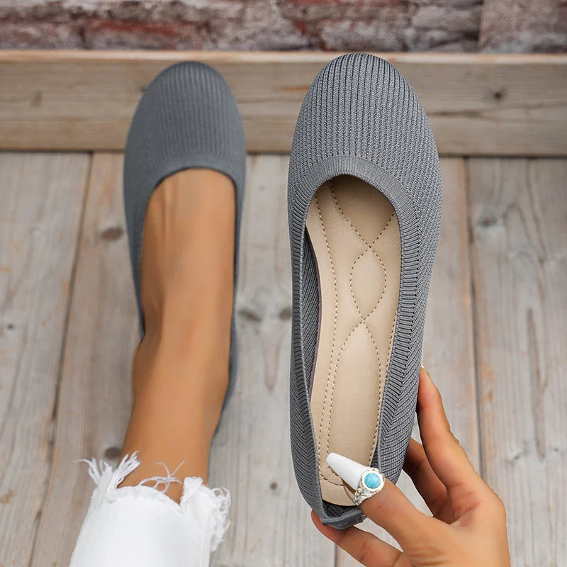 Women's Shoes | Lightweight & Breathable | Knitted Ballerina Loafers | Solid Colour Slip-on Flats