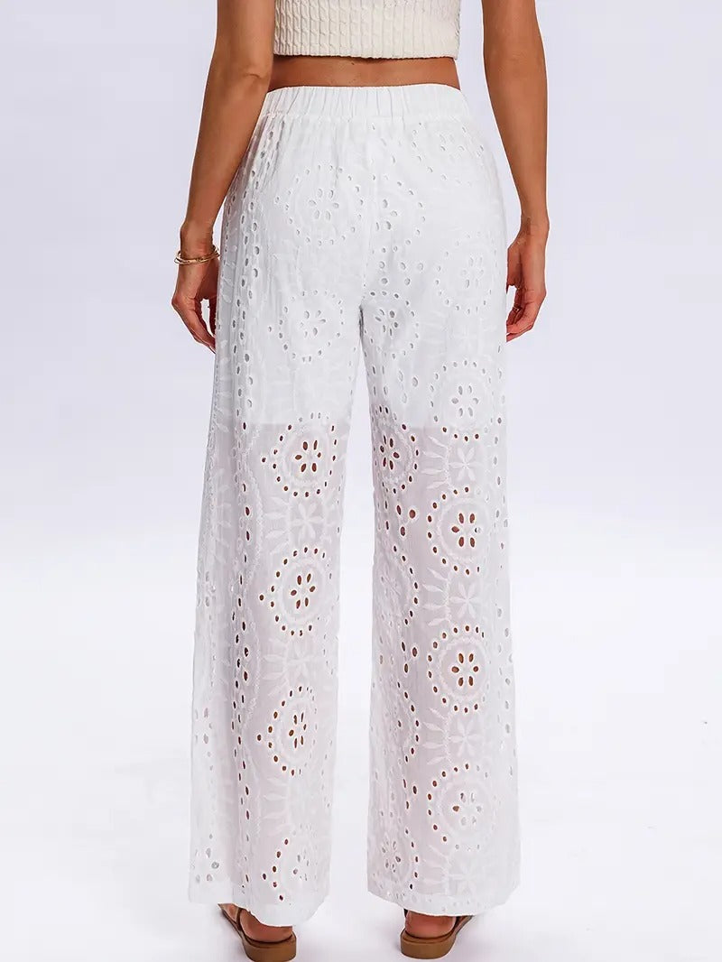 Women's Wide Embroidered Trousers | Elegant & Light | Perfect for Summer